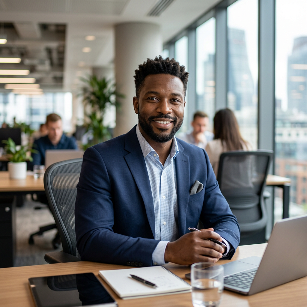 Professional Black man portrait in office setting